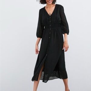 Zara Black Midi Maxi V-Neck Dress XS